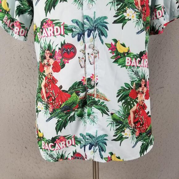 Bacardi Shirt Mens Extra Small XS Hawaiian Button Up Parrot Rum Tropical - Picture 3 of 12